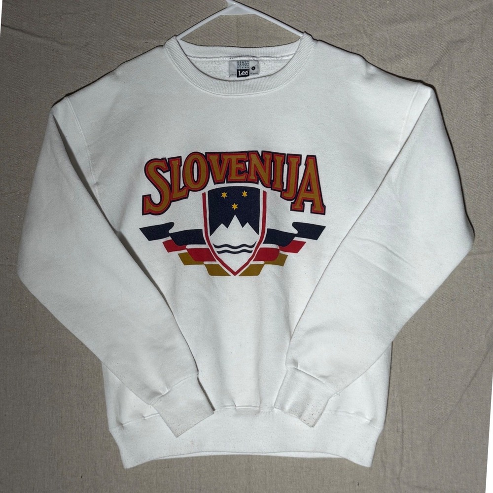 Vintage Lee Slovenija Sweatshirt Mens Large White Heavyweight Made in USA Crew